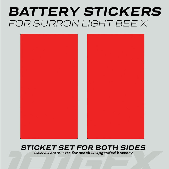 Surron Light Bee X Battery Stickers SOLID Red, bright red vinyl decals designed to wrap battery pack, enhancing aesthetics and protection for off-road adventures.