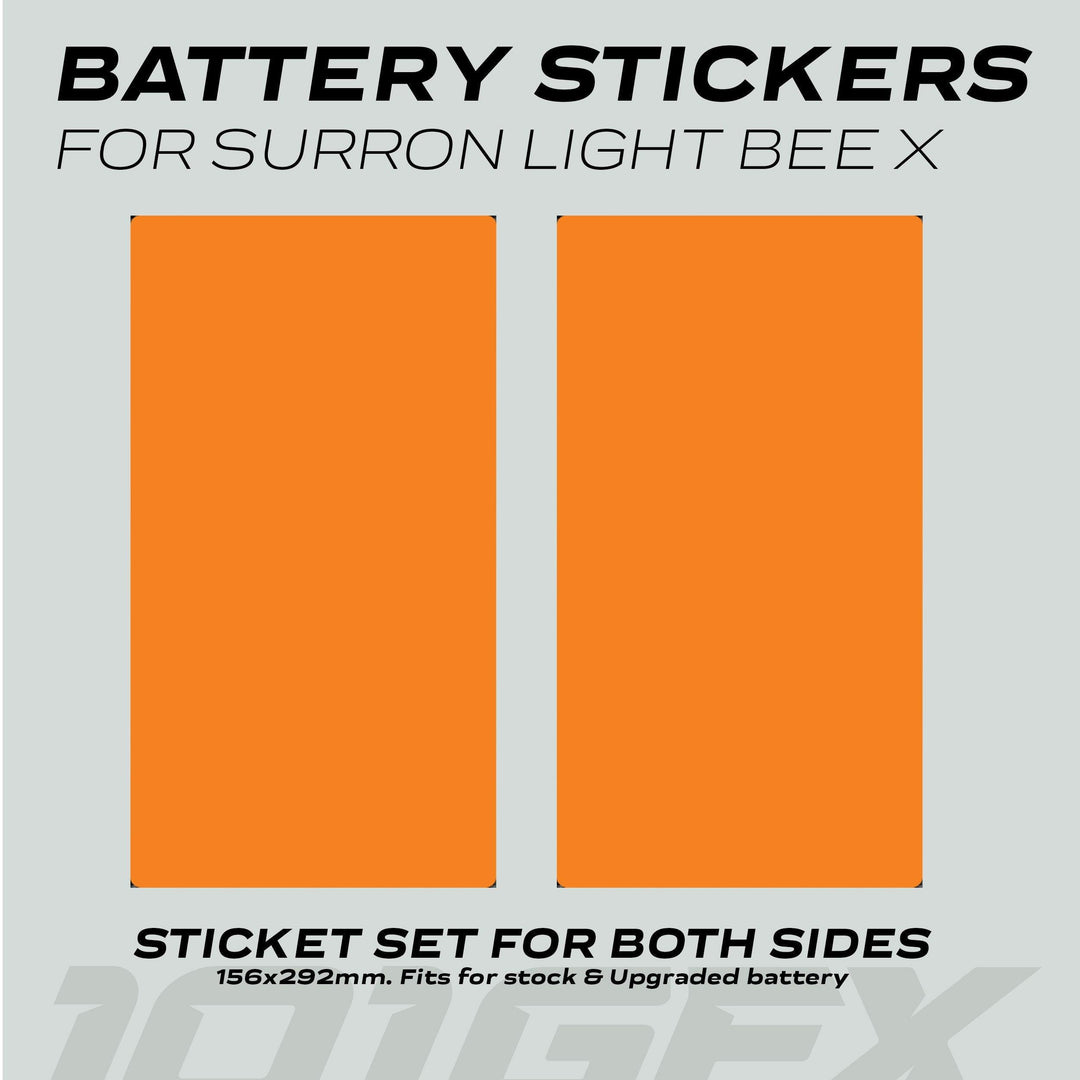 Surron Light Bee X Battery Stickers SOLID Orange, featuring two large orange decals for both sides, designed for durable protection and custom fit on battery packs.