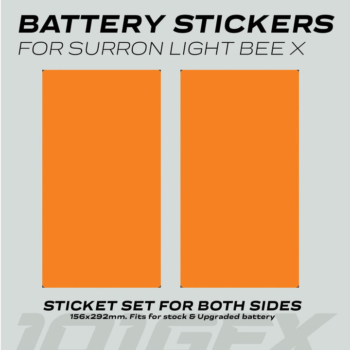 Surron Light Bee X Battery Stickers SOLID Orange, featuring two large orange decals for both sides, designed for durable protection and custom fit on battery packs.