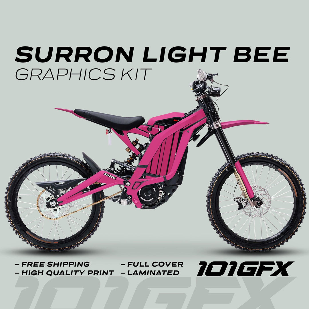 Surron Light Bee X Graphics Kit MONO COLOR Pink, featuring a bright pink full-cover design, high-quality laminated print, with free shipping and easy installation.