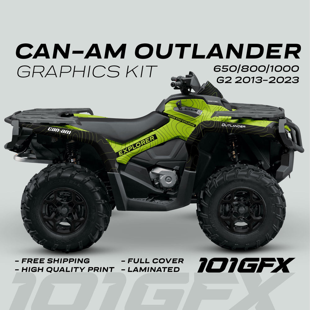 Can-Am OUTLANDER G2 Graphics Kit EXPLORER in Green and Black on ATV.