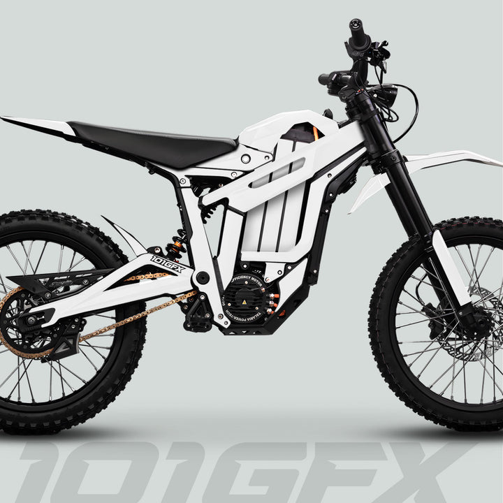 Talaria Sting MX5 PRO Graphics Kit SOLID COLOR White Decals on a modern electric dirt bike, showcasing its sleek design and durable, stylish coverage for off-road adventures.