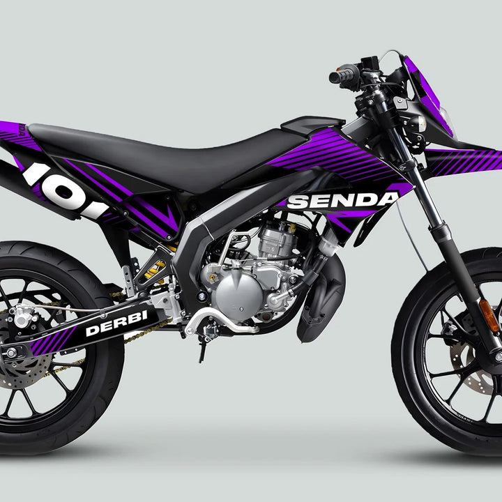 Derbi Senda Graphics Kit X-Treme 2011-2017 enhances your bike with durable decals, perfectly fitting the Derbi Senda for a striking look.